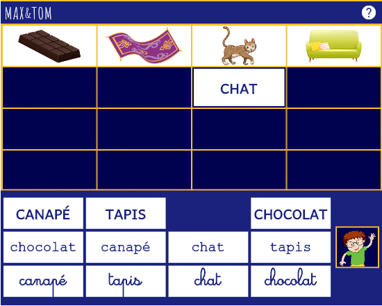 Jeu en ligne pour apprendre à lire - Associer l'image et les mots en A dans différentes écritures