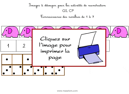 Fiche de numération de 1 à 7 à imprimer