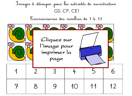 Fiche de numération de 1 à 12