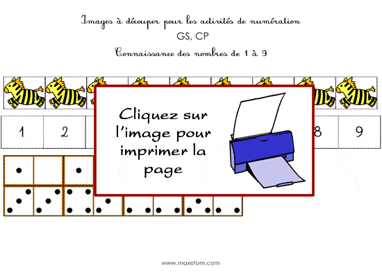 Fiche de numération de 1 à 9 à imprimer